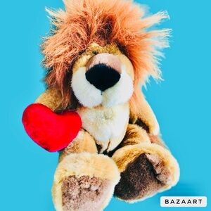 12” vintage  Maximilian the Lion Plush holding a Heart by Russ Bernie